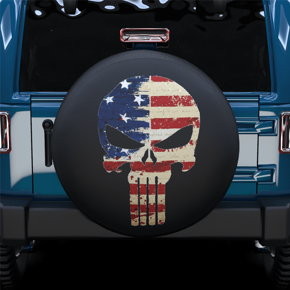 Skull Long Teeth American Flag Spare Tire Cover - MyFaceTshirt