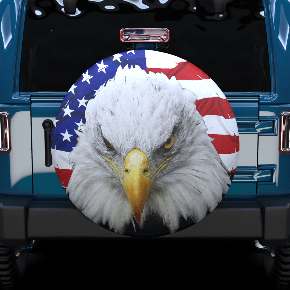 White Head Eagle American Flag Spare Tire Cover For SUV - MyFaceTshirt