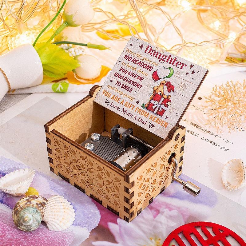 Hand-Crank Wooden Music Box - "We Wish You a Merry Christmas" Musical Gift, Painted Christmas Ornament - MyFaceTshirt