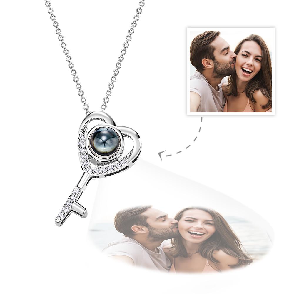 Personalized Photo Projection Necklace Love Key Necklace Valentine's Day Gift - MyFaceTshirt