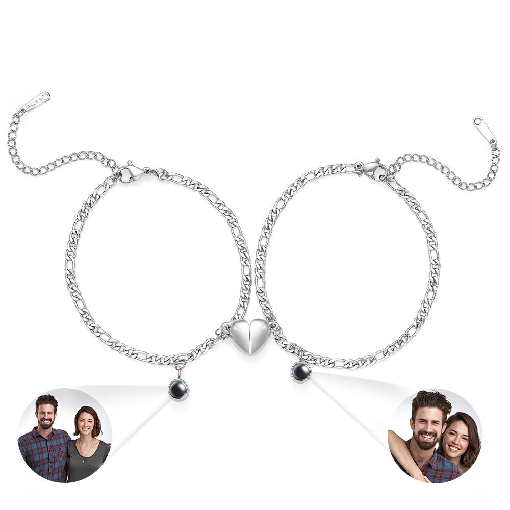 Custom Projection Bracelet Couple Magnetic Heart Gift for Couple - MyFaceTshirt