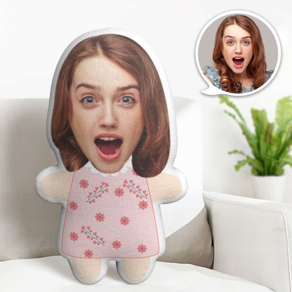 Valentine's Day Gift Custom Face Pillow, Cartoon Lady in Floral Dress Face Doll, the Best Gift for Lover - MyFaceTshirt