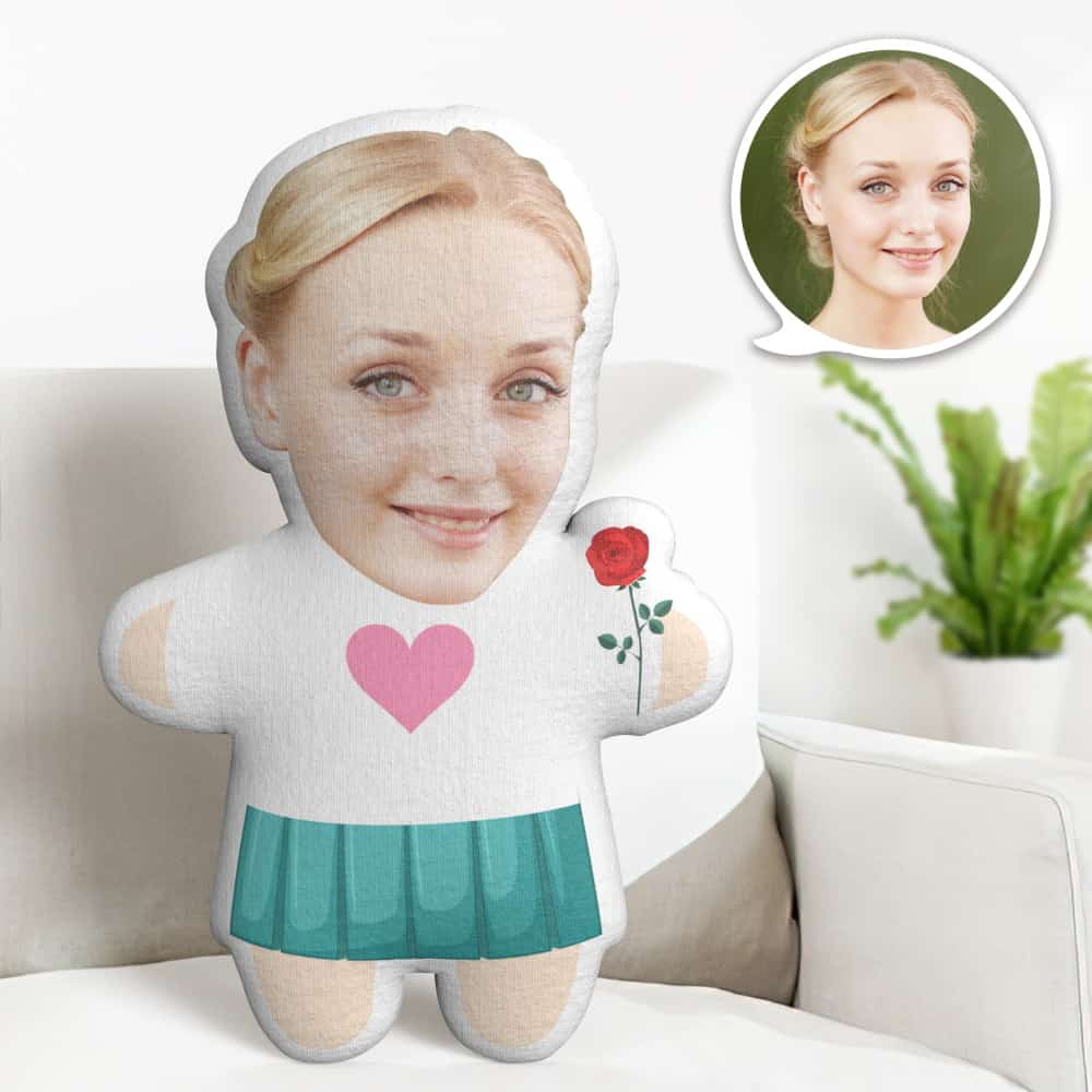 Valentine's Day Gift Custom Face Pillow, Cartoon Female Rose in Hand Face Doll, the Best Gift for Lover - MyFaceTshirt