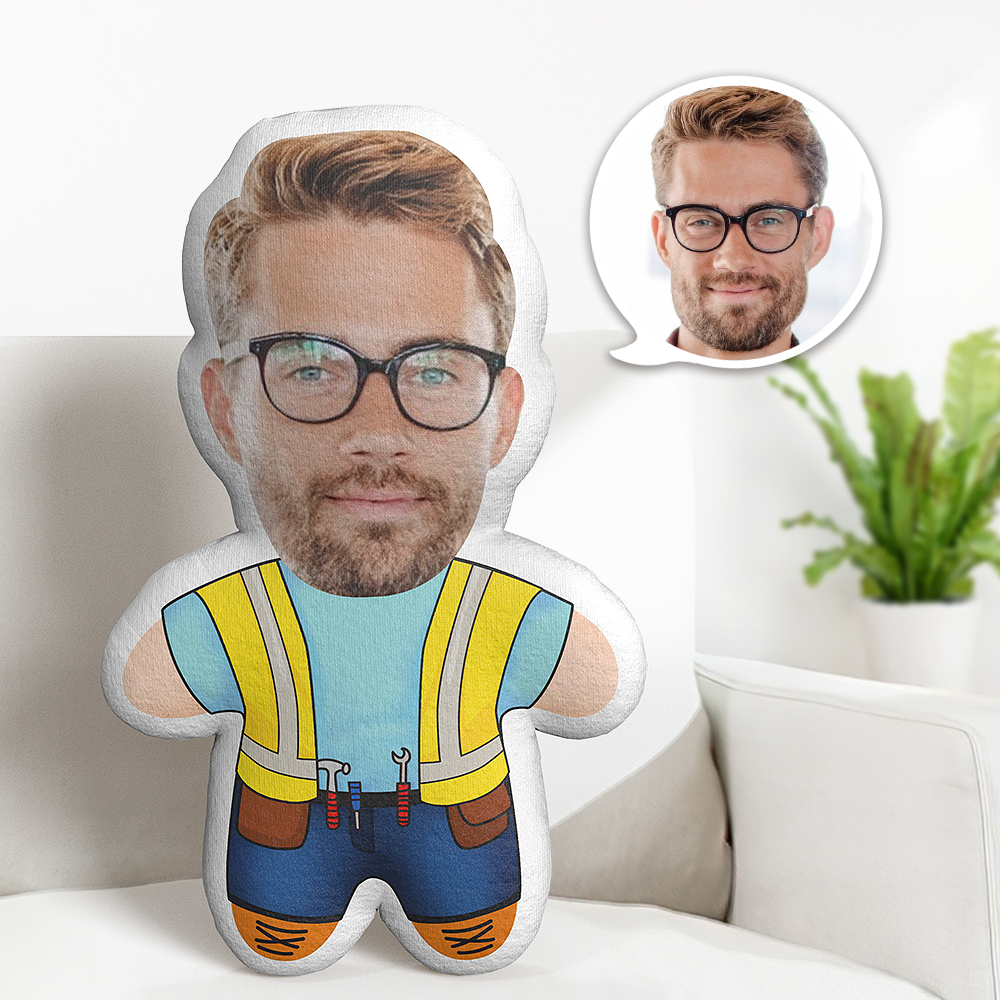 Minime Builder Teddy Pillow Custom Face Personalized Photo Minime Doll Father's Day Gifts - MyFaceTshirt