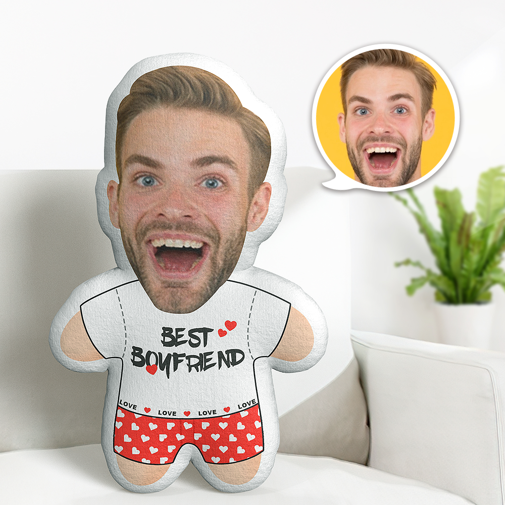 Best Boyfriend Minime Teddy Pillow Custom Face Stuffed Toy with Your Face Personalized Photo Minime Doll - MyFaceTshirt