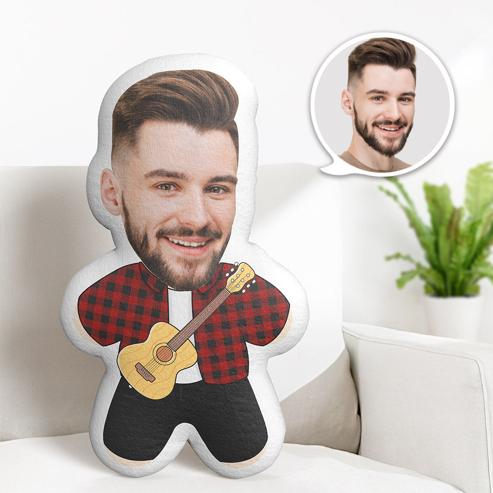 Custom Face Minime Teddy Pillow Guitar Player Personalized Photo Minime Doll - MyFaceTshirt