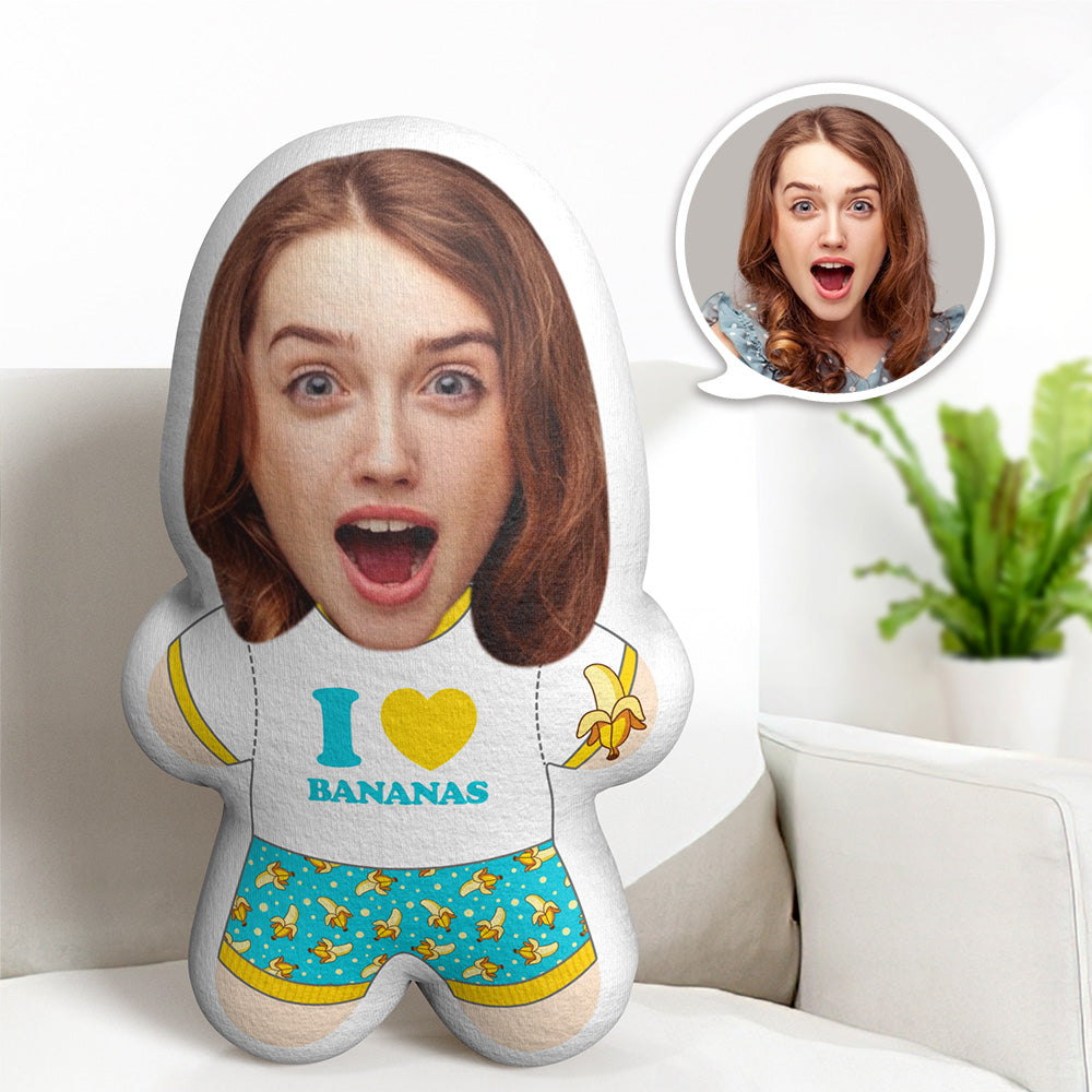Personalized Face Minime Teddy Pillow I Love Bananas Custom Photo Minime Doll - MyFaceTshirt