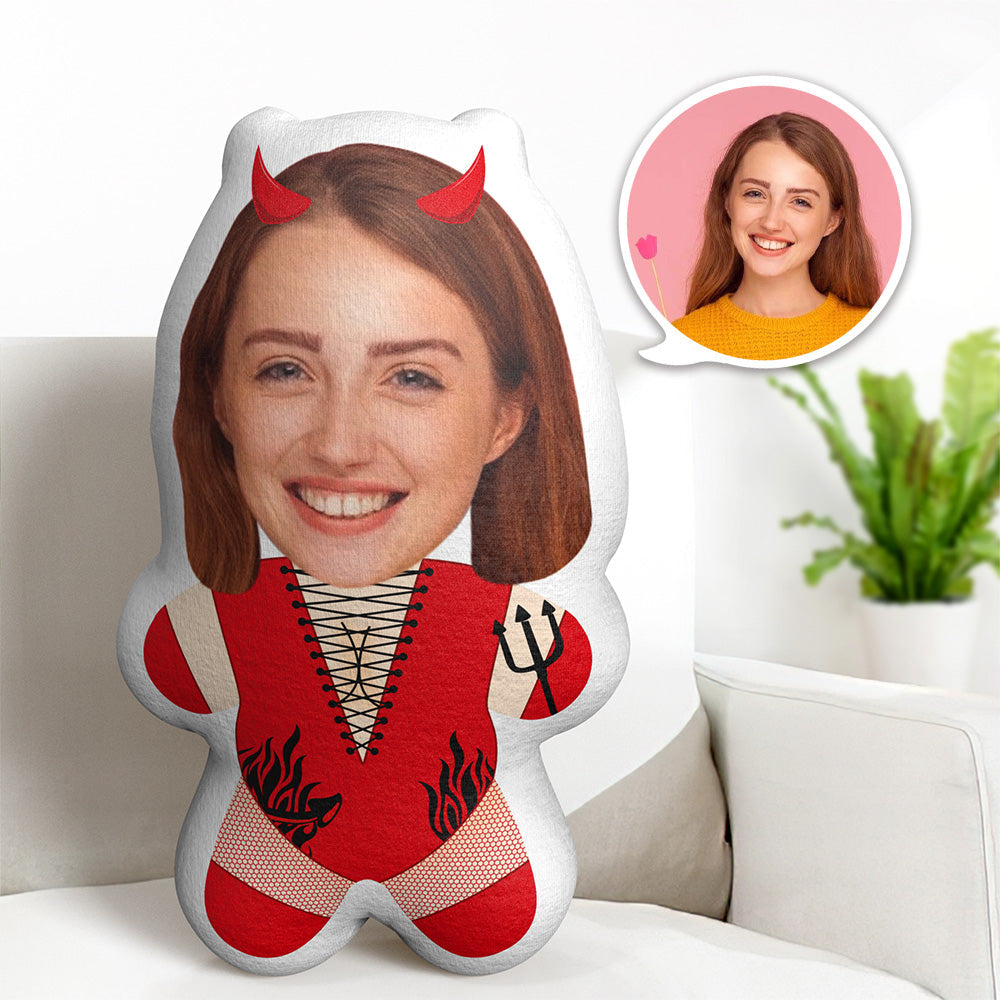Custom Minime Throw Pillow Red Devil Woman Custom Face Gifts Personalized Photo Minime Pillow - MyFaceTshirt