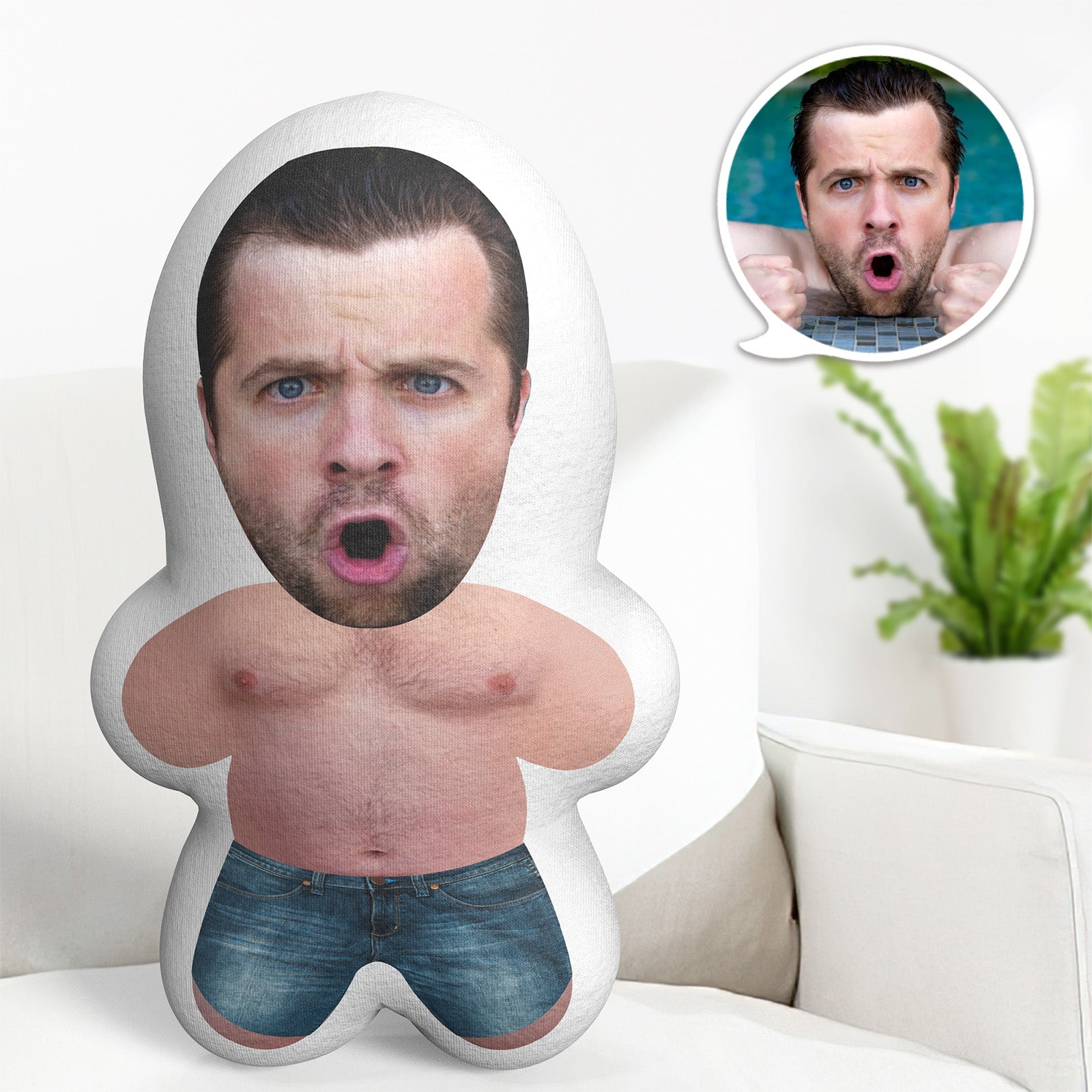 Custom Face Pillow Hairy Man Minime Personalized Photo Minime Pillow - MyFaceTshirt