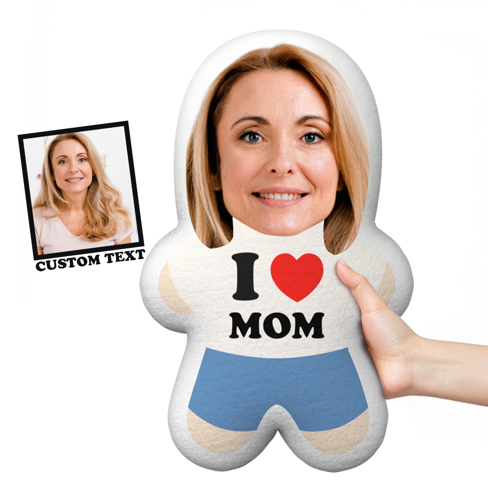 Custom Face Pillow I Love Mom Minime Throw Pillow Custom Name Personalized Photo Minime Pillow Mother��s Day Gift for Mom - MyFaceTshirt