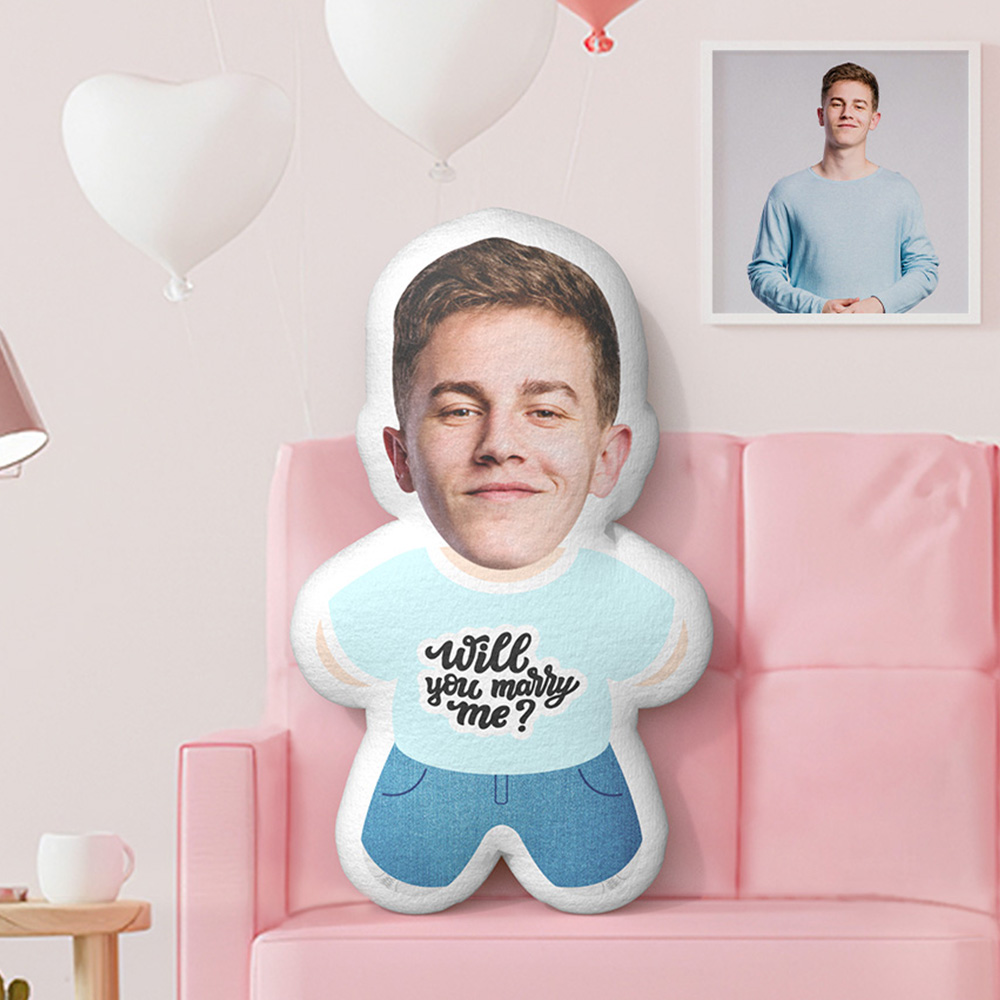 Custom Minime Throw Pillow Will You Marry Me? Personalized Photo Minime Pillow - MyFaceTshirt