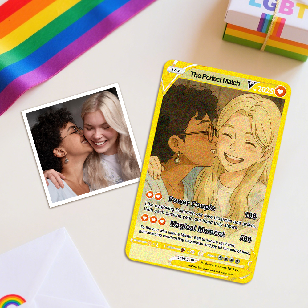 Personalized Lesbian Couple Anime Monster Card Custom Anime Monster Gift for Her Girlfriend Couple Art Romantic Keepsake - MyFaceTshirt