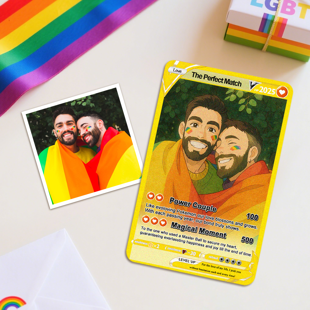 Custom Gay Couple Anime Monster Card Personalized Anime Monster Gift for Him Boyfriend Anime Monster Art Unique Anniversary Present - MyFaceTshirt