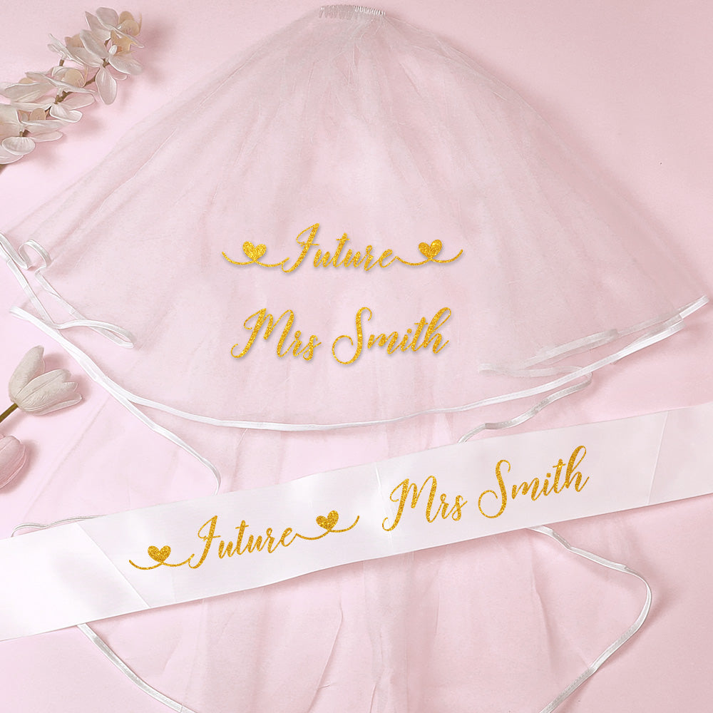 Personalized Bride Veil Sash Set Bride to be Veil Hen Party Accessories - MyFaceTshirt