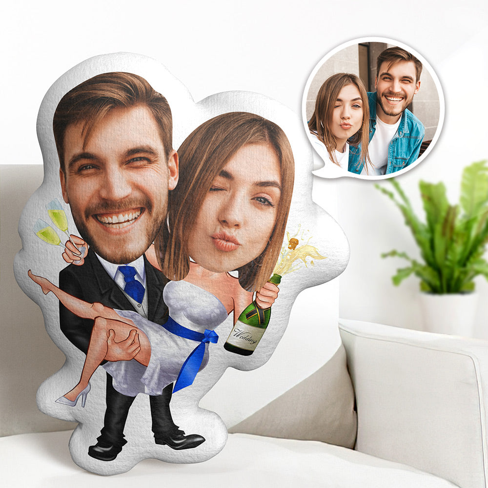 Custom Couple Minime Pillow  Personalized Princess Hug Wedding Champagne Photo Face Pillow Anniversary Gift - MyFaceTshirt