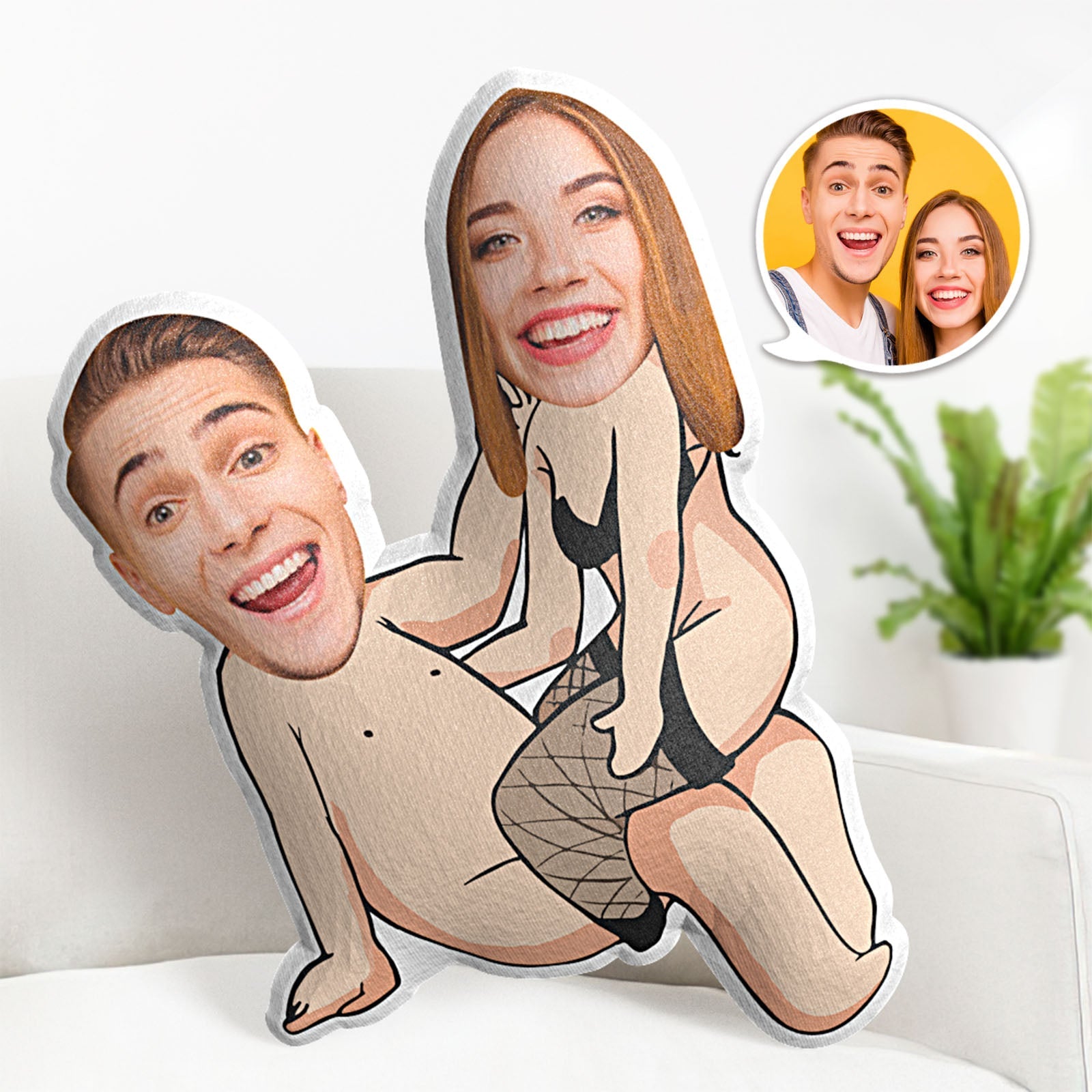 Custom Couple Pillow Valentine's Day Gifts Face Pillow Black Stockings - MyFaceTshirt