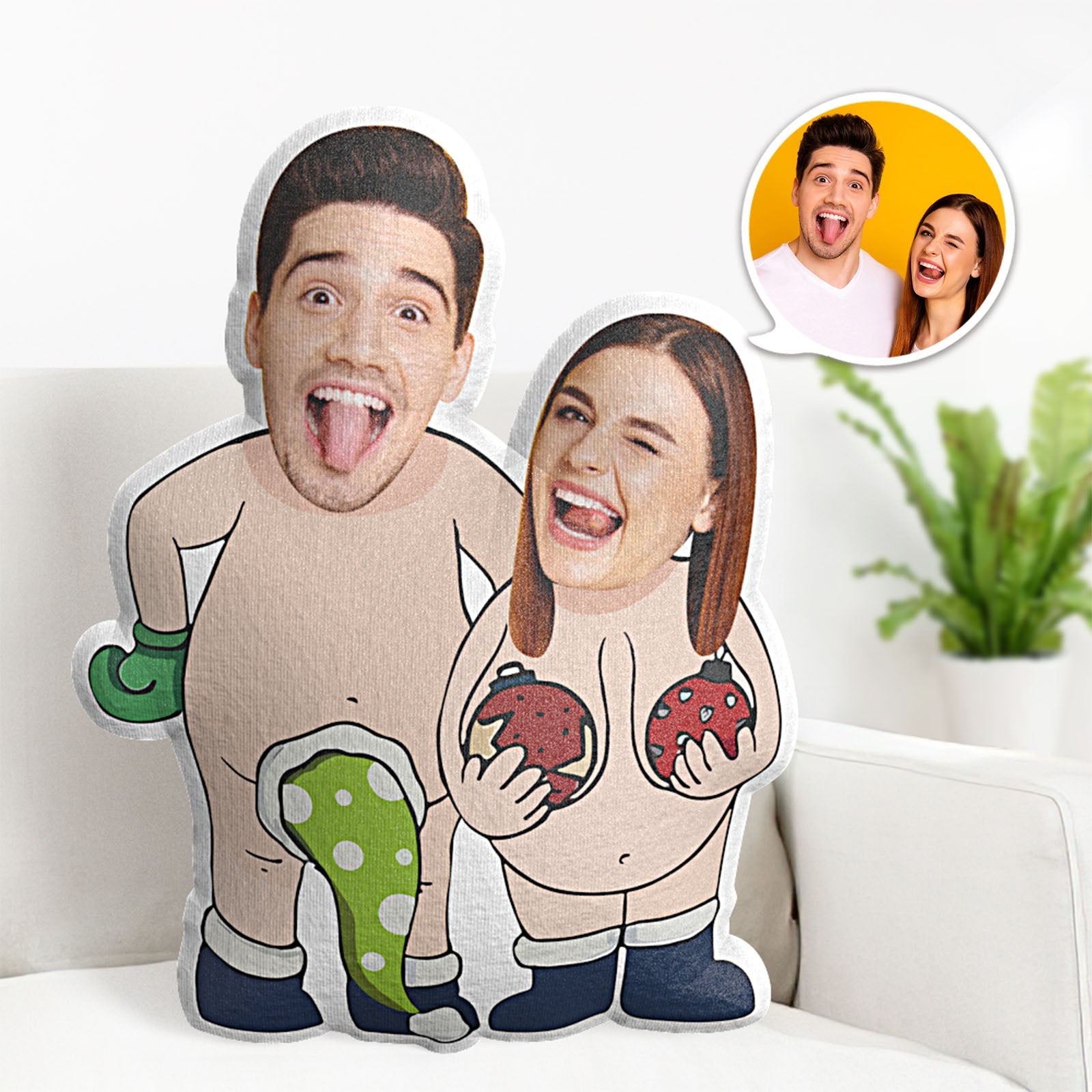 Custom Couple Pillow Valentine's Day Gifts Face Pillow Long Hat And Bomb - MyFaceTshirt