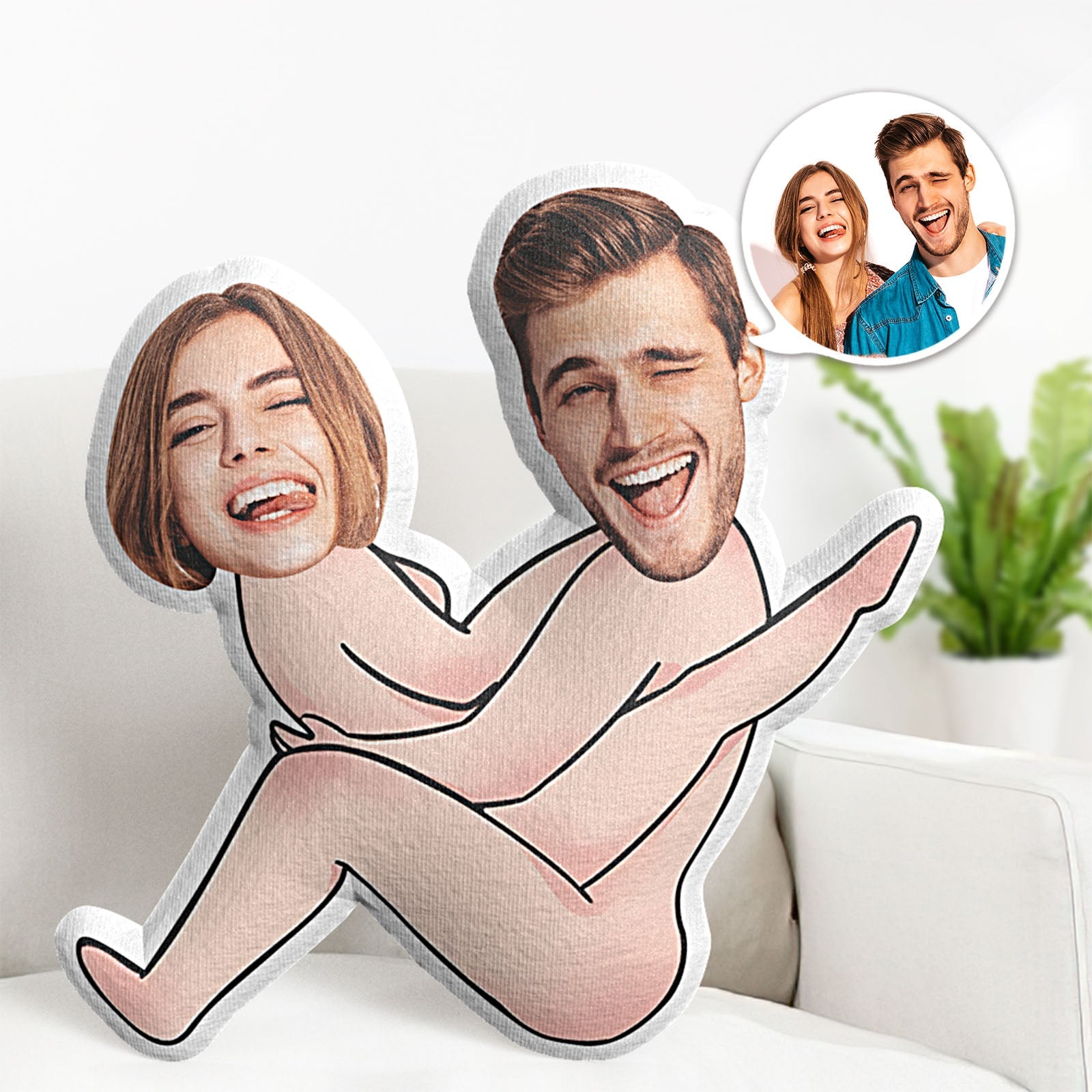 Custom Couple Pillow Valentine's Day Gifts Face Pillow Sitting Naked Couple - MyFaceTshirt