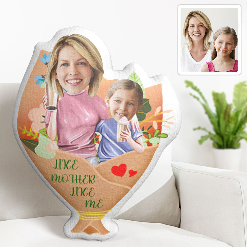 Custom Photo Face Pillow Mother's Day Flower Face Pillow Like Mother Like Me - MyFaceTshirt