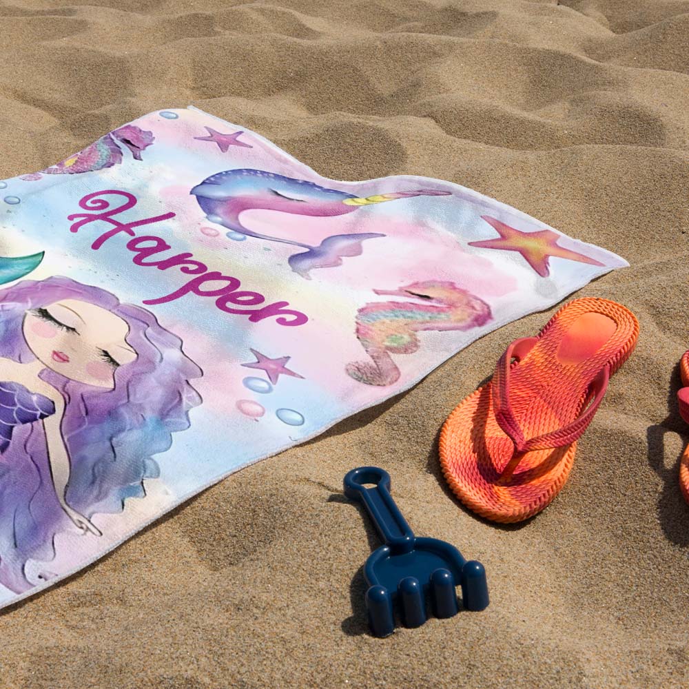 Personalized Lovely Kid Beach Towel for Summer Mermaid Beach Towel