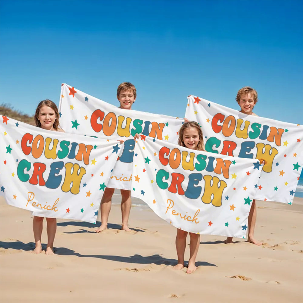 Personalized Cousin Beach Towel, Kids Custom Name Beach Towel, Cousin Vacation Crew Beach Towel Gift, Cousin Family Reunion Gift