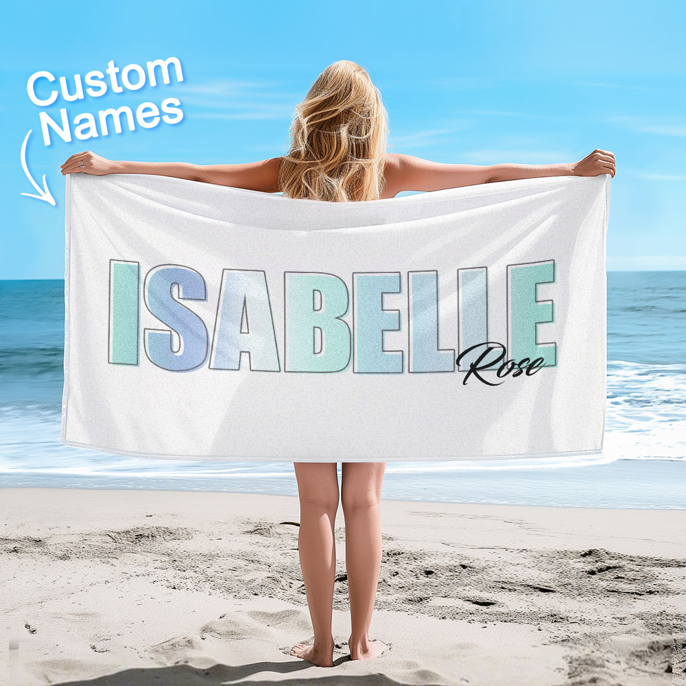 Custom Beach Towel with Rainbow Name Personalized Multi-color Monogram Beach Towel