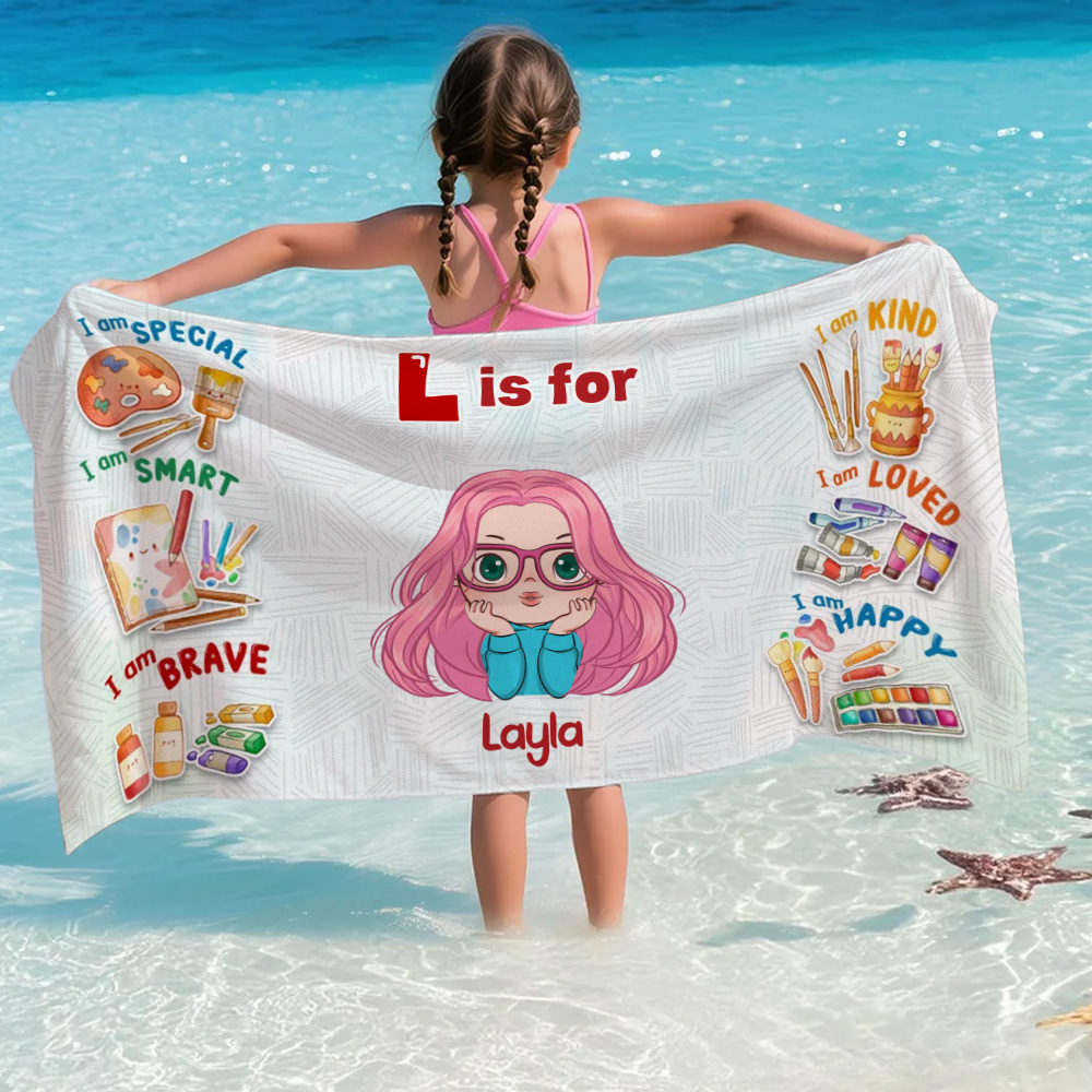 Custom Beach Towel of Dreams with Name Cartoon Summer Gift for Kid