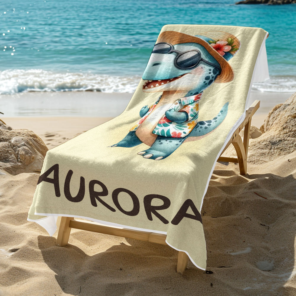 Custom Multicolor Beach Towel with Name Cartoon Animal Summer Beach Gift