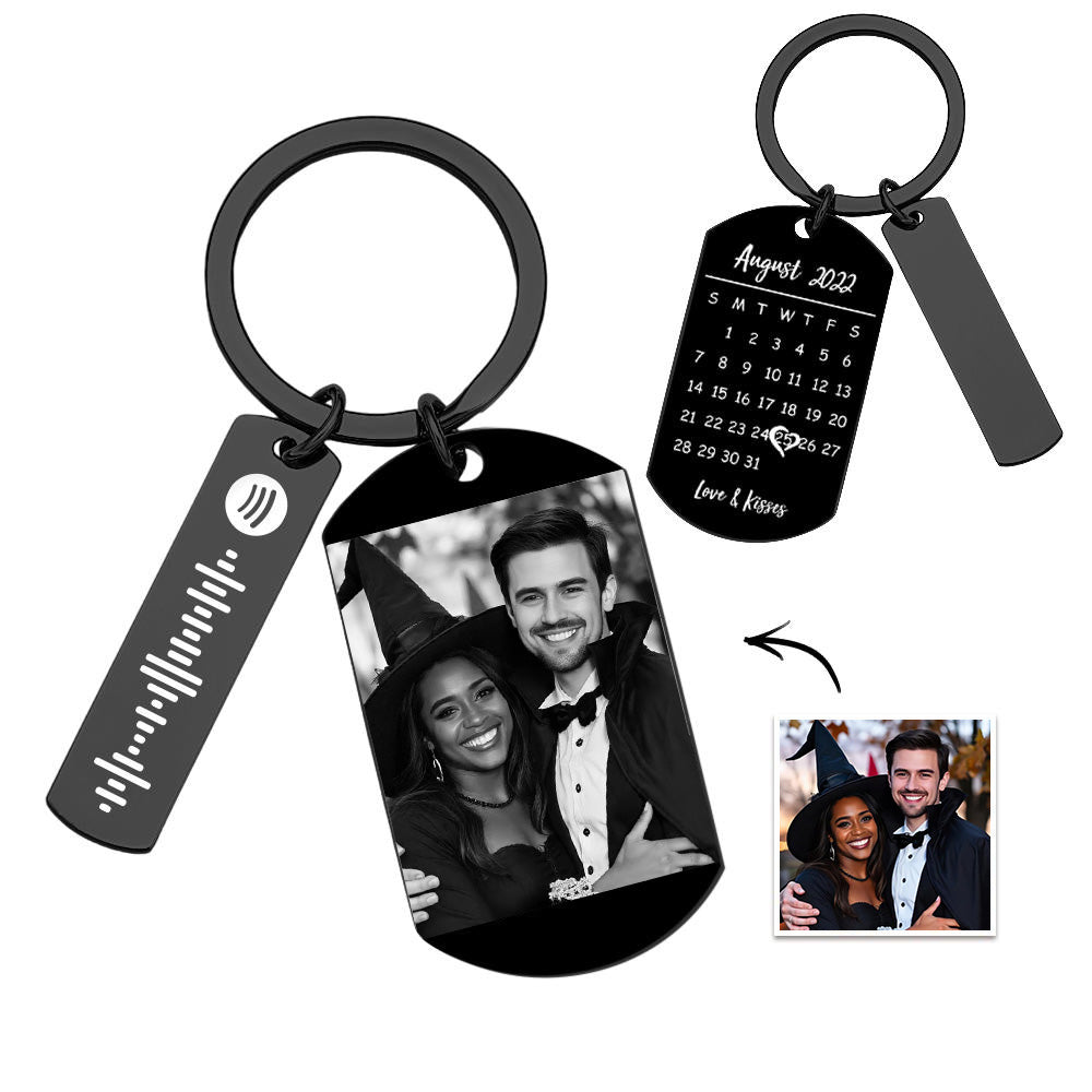 Personalized Spotify Calendar Keychain Custom Picture & Music Song Code Couples Photo Keyring Halloween Gifts - MyFaceTshirt