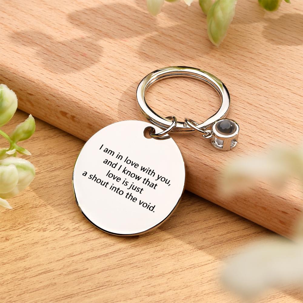 Custom Photo Projection Keychain Personalized Calendar with Text Key Ring - MyFaceTshirt