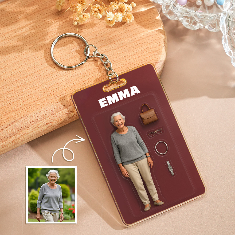 Custom 3D Action Figure Pack Packaging Toy Box Style Art Gift Personalized Acrylic Keychain Gift for Mom