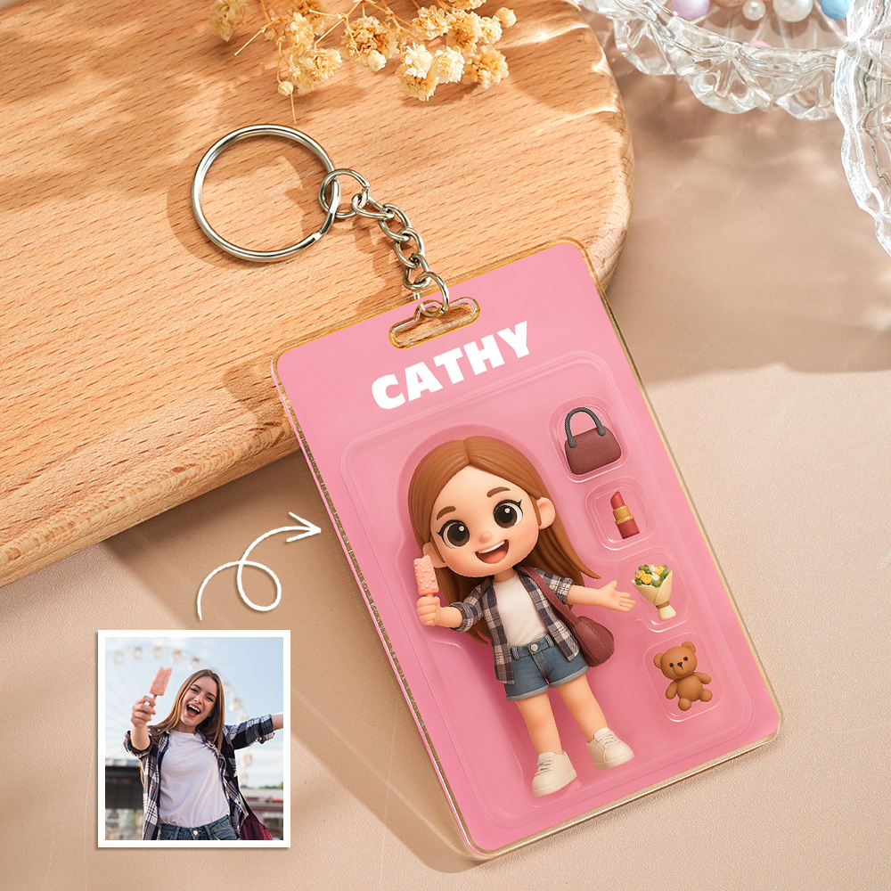 Custom Action Figure Pack Packaging Toy Box Style Art Gift Personalized Acrylic Keychain Gift for Family
