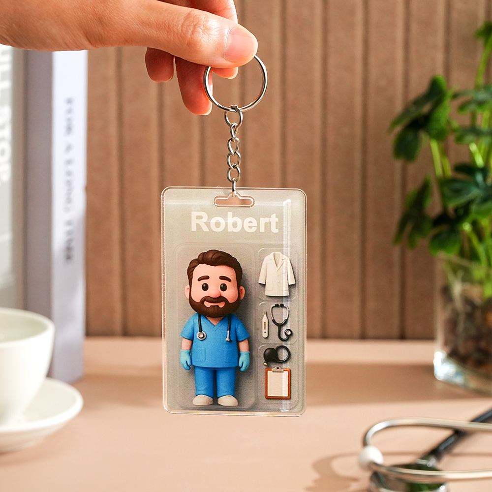 Custom Action Figure Pack Packaging Toy Box Style Art Gift Personalized Acrylic Keychain Gift for Father