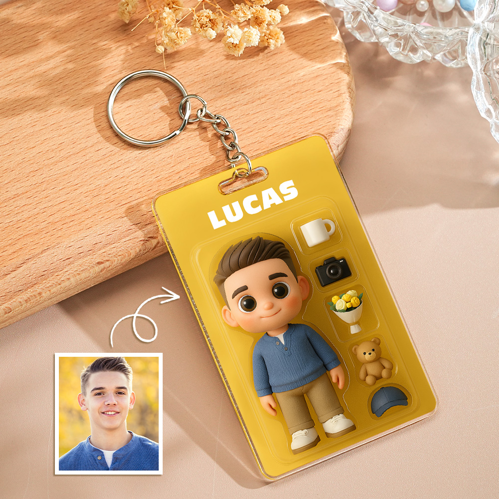 Custom Action Figure Pack Packaging Toy Box Style Art Gift Personalized Acrylic Keychain Gift for Family