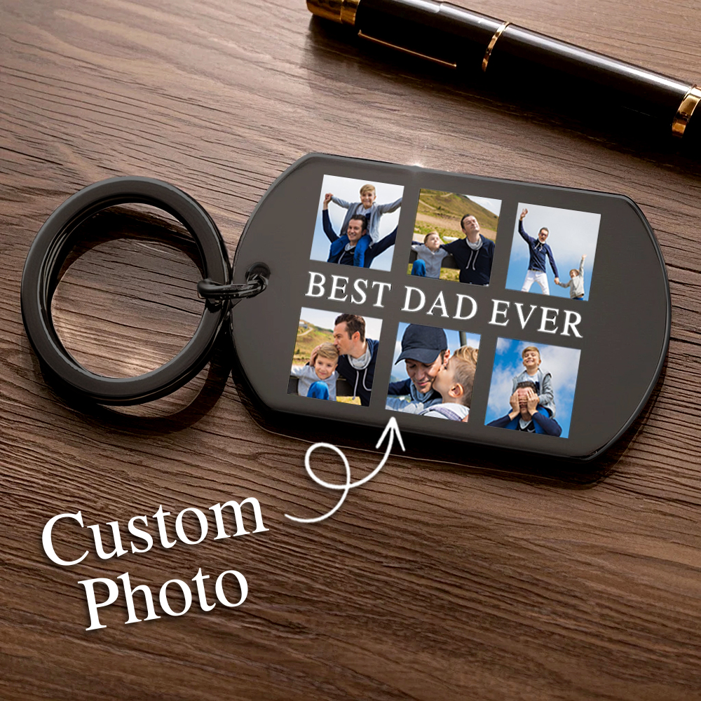 Custom Keychain with 6 Photos Stainless Steel Keychain Best Dad Ever Father's Day Gifts