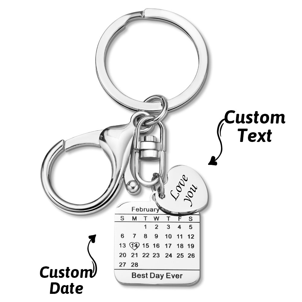 Custom Engraved Calendar Keychain Save The Date Keychain Wedding Date Pendant - MyFaceTshirt