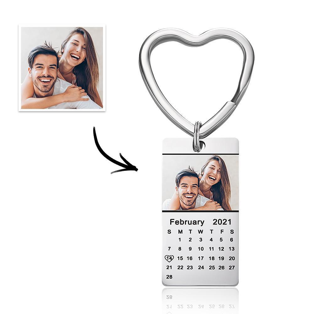 Custom Photo Keychain Calendar Keychain Silver Color with Heart - MyFaceTshirt