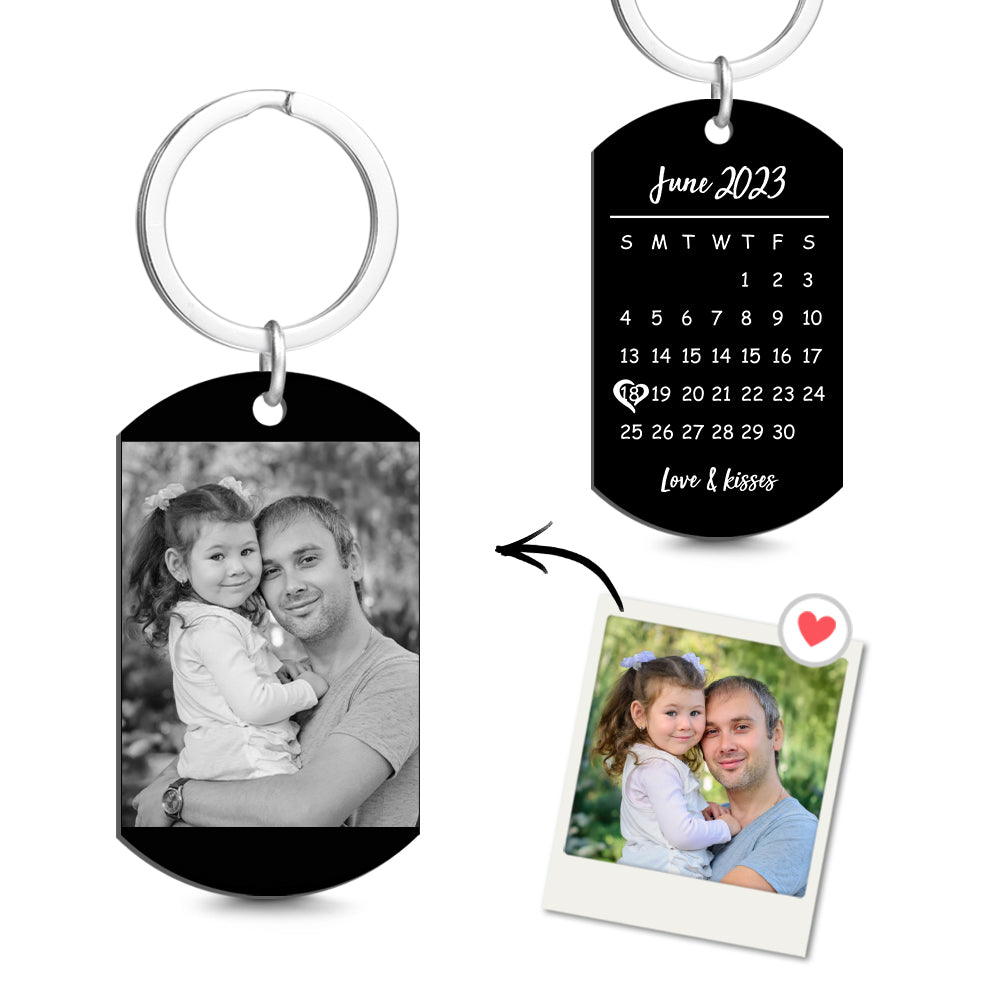 Custom Photo Calendar Keychain Tag Keychain Father's Day Gift for Dad - MyFaceTshirt