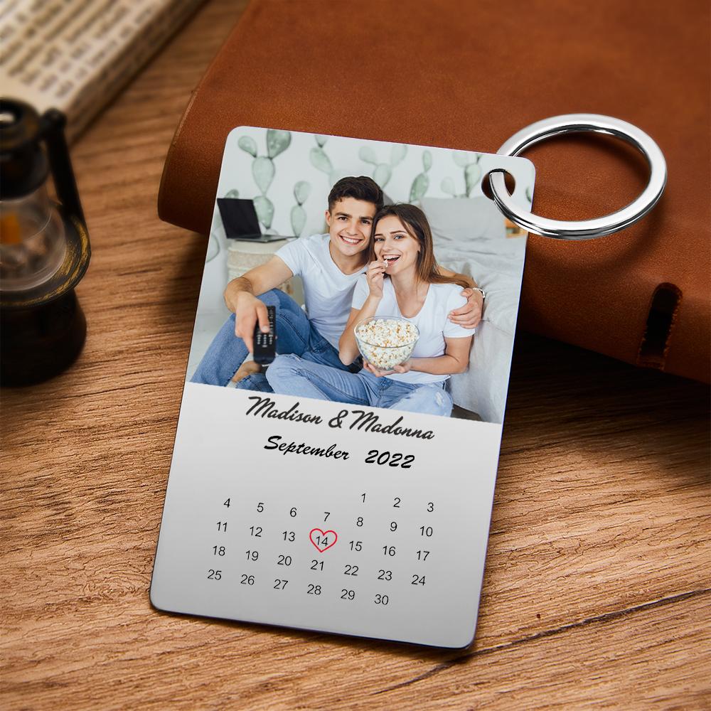 Custom Photo Keychain Calendar Keychain with Text Valentine's Day Gift Anniversary Gift - MyFaceTshirt