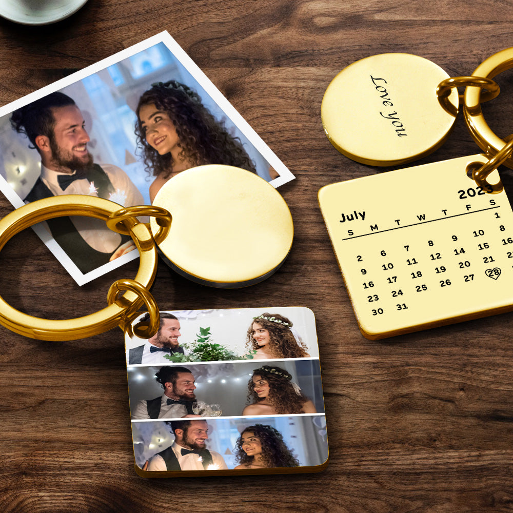 Custom Collage Photo Calendar Keychain Anniversary Wedding Gift for Her/Him 4 Colors - MyFaceTshirt