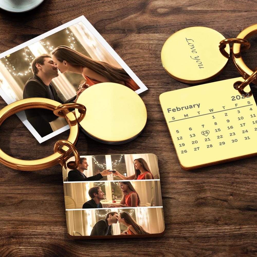 Custom Collage Photo Calendar Keychain Anniversary Gift for Her/Him 4 Colors - MyFaceTshirt