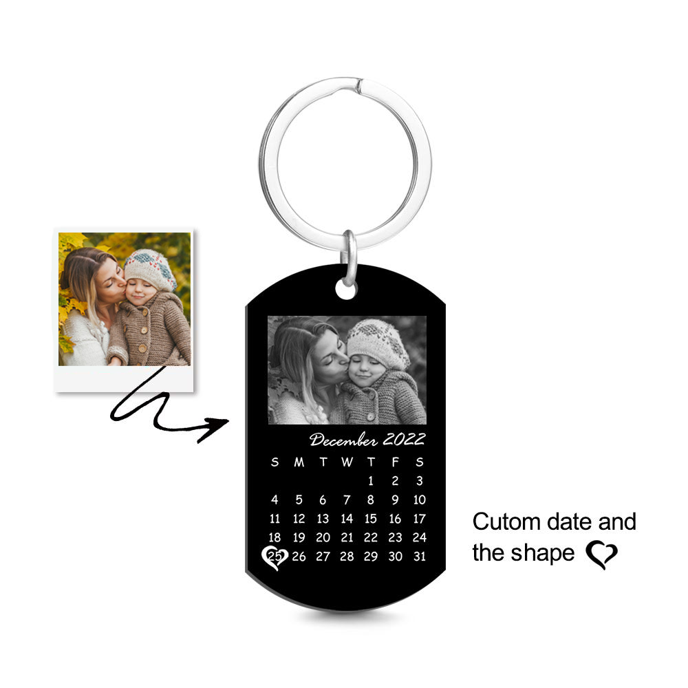 Custom Calendar Keychain Photo Tag Keychain Heart-shape Date Personalized Mother's Day Gift - MyFaceTshirt