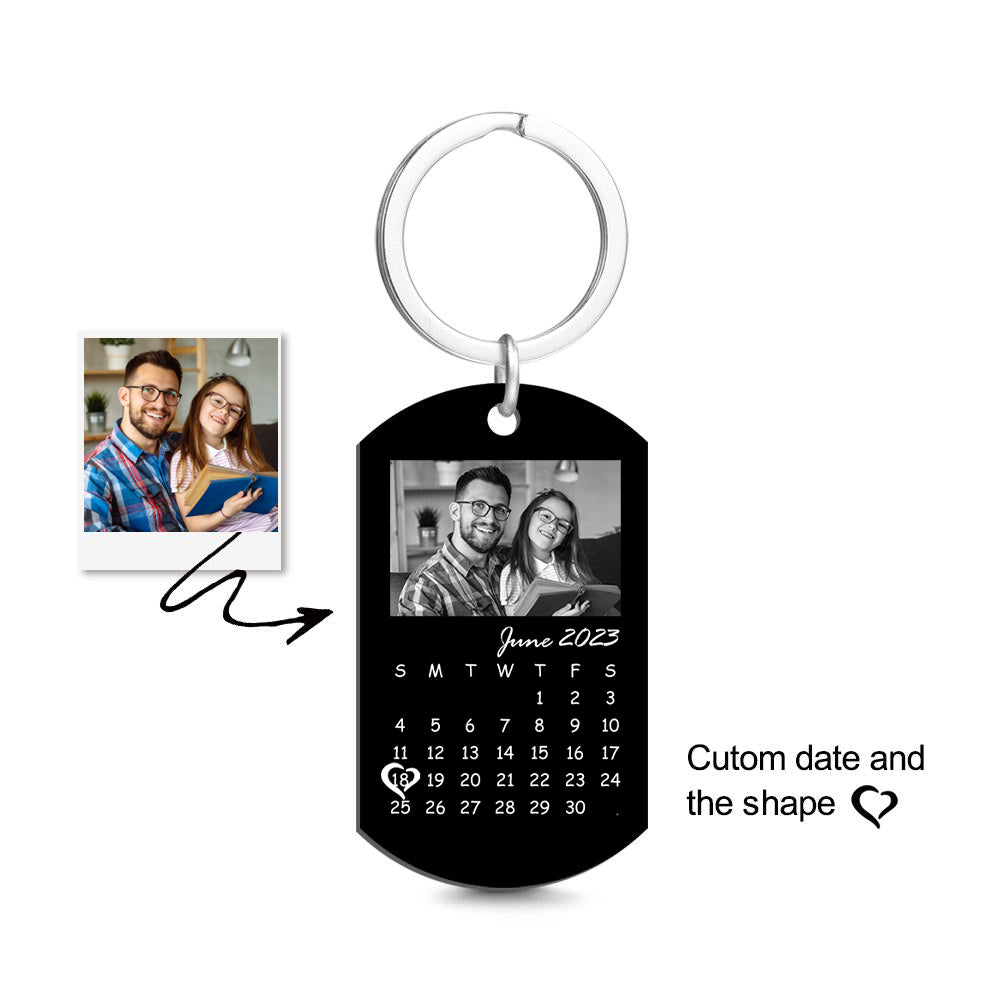 Custom Calendar Keychain Photo Tag Keychain Heart-shape Date Personalized Anniversary Gift For Dad - MyFaceTshirt