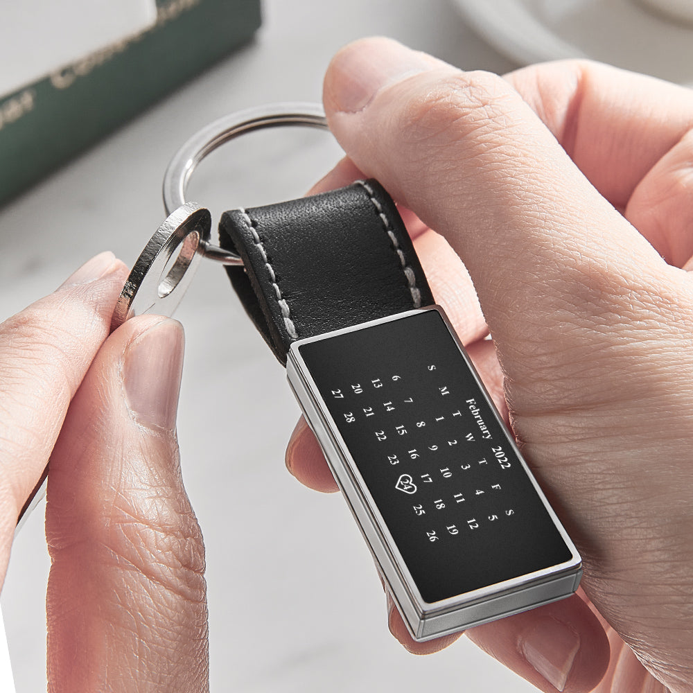 Personalized Calendar Leather Keychain Custom Date Unique Keyring Anniversary Gift - MyFaceTshirt