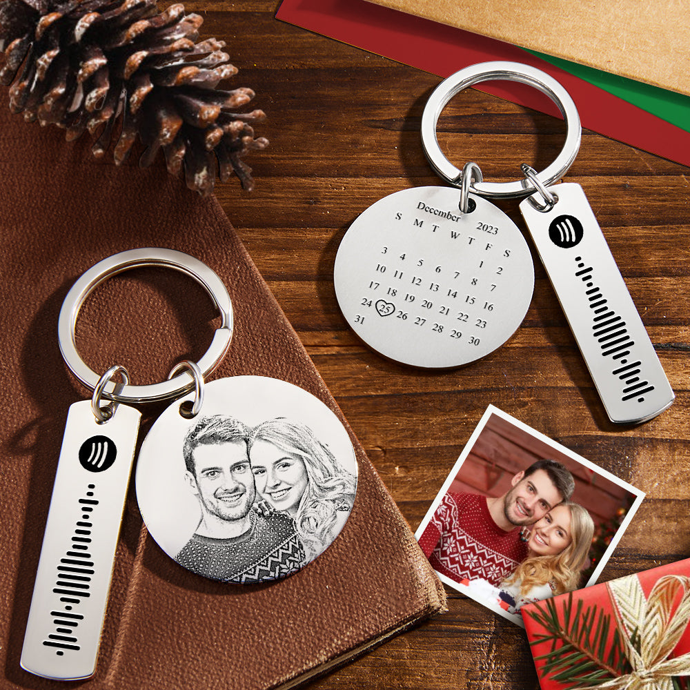 Custom Photo Calendar Spotify Keychain Personalized Stainless Steel Keychain Gift for Lover Christmas Gift - MyFaceTshirt