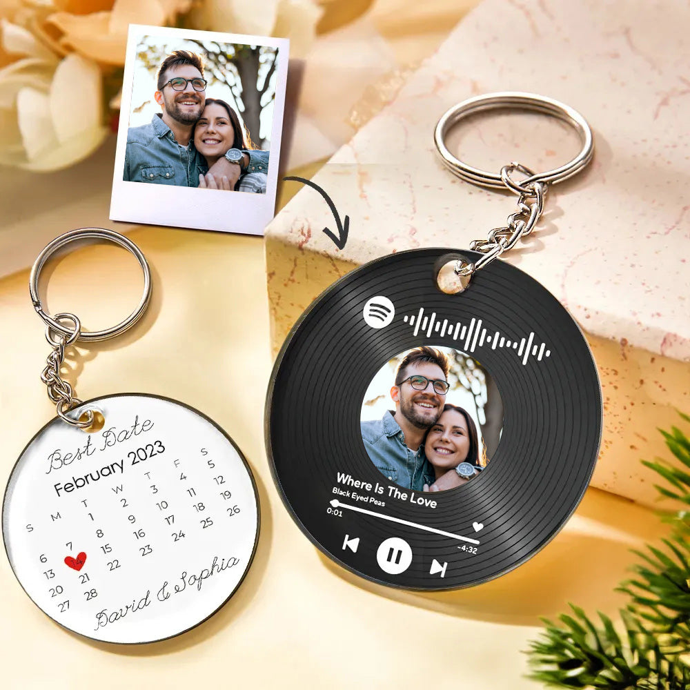 Custom Photo and Date Keychain Calendar Keychain Scannable Spotify Code Keychain Anniversary Gift - MyFaceTshirt