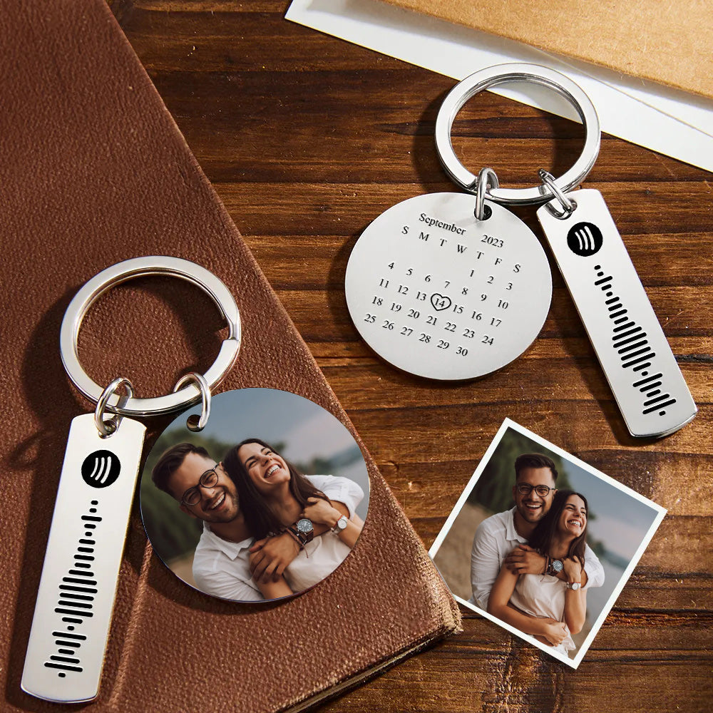Personalized Stainless Steel Keychain Featuring Custom Colorful Photo Calendar And Spotify Keychain Gift Gor Lover - MyFaceTshirt