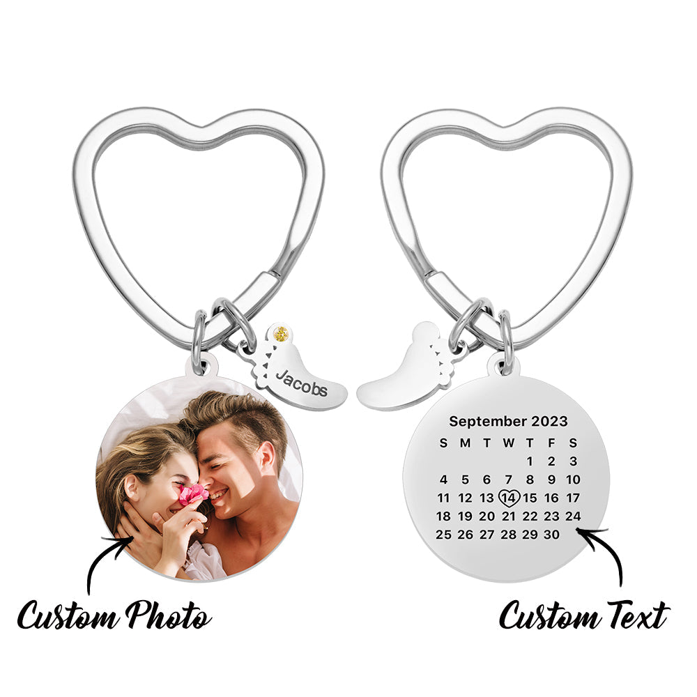 Custom Photo Calendar Keychain with Baby Feet Charm Personalized Calendar  the Perfect Heartfelt Gift - MyFaceTshirt