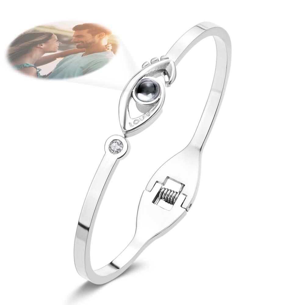 Personalized Photo Projection Devil Eye Bracelet Round Free Adjustment Bracelet for Her - MyFaceTshirt