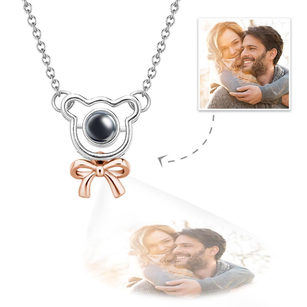 Custom Projection Necklace Bow Bear Cute Gift for Girl - MyFaceTshirt